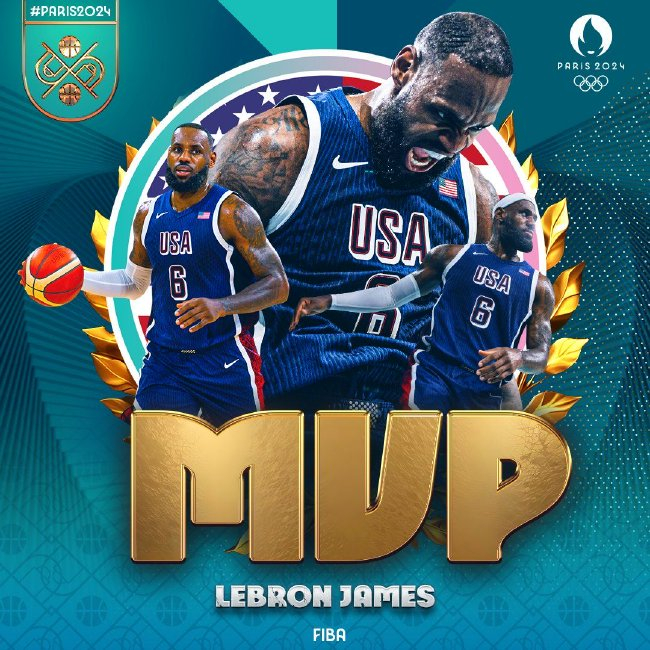 FIBA官方：詹姆斯榮膺巴黎奧運(yùn)MVP 場均14+7+8率隊(duì)六戰(zhàn)全勝