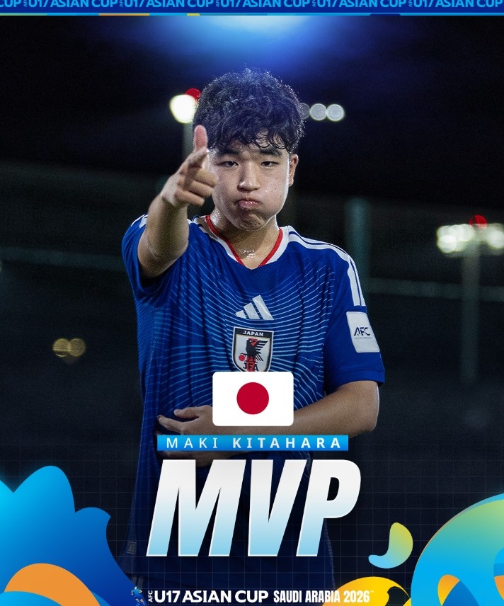北原槙包攬U17亞洲杯金靴+MVP，兩戰(zhàn)中國均破門