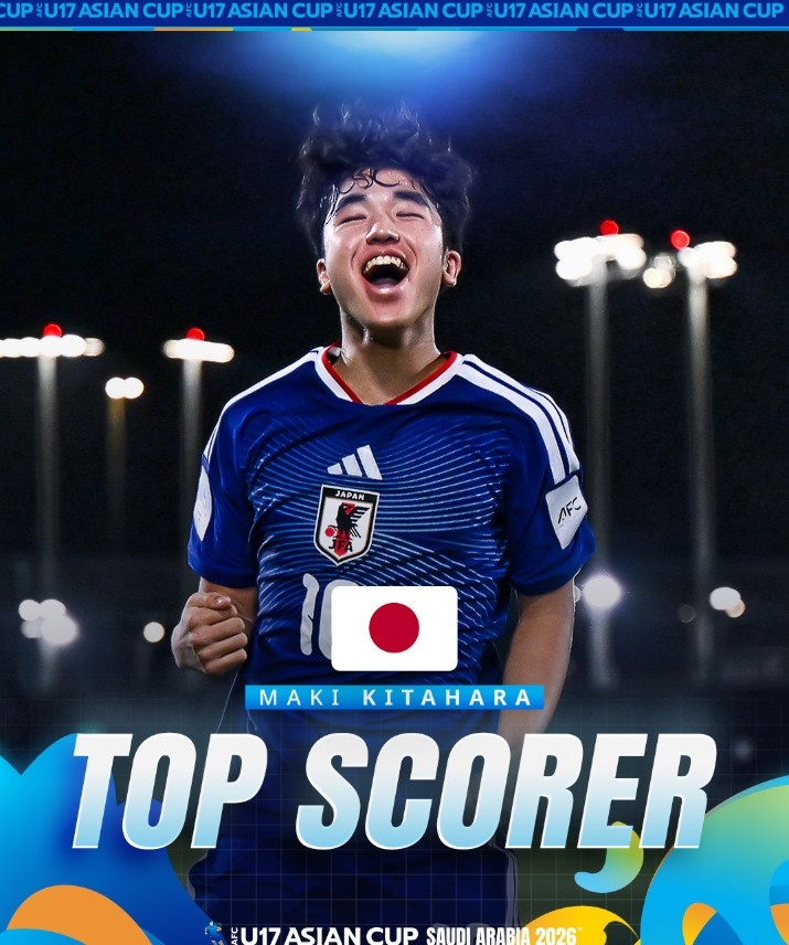 北原槙包攬U17亞洲杯金靴+MVP，兩戰(zhàn)中國(guó)均破門(mén)